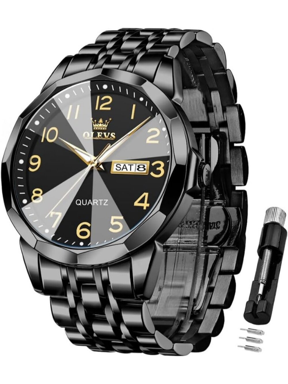 Men's Black Analog Simple Business Stainless Steel Waterproof Luminous Watch